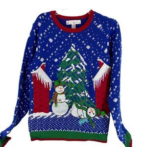 Jolly Sweaters Light-Up Snowman Ugly Christmas Sweater Blue Unisex Medium